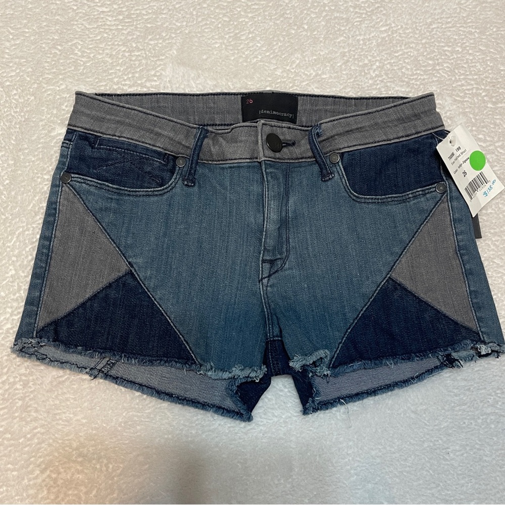 NWT Denimocracy Ever Patched Mutli Shade Denim Jean‎ Summer Short Women's 26